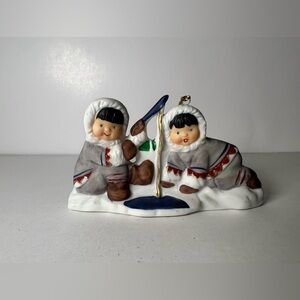 Christmas Traditions AAF Gold Label Eskimo Kids Ice Fishing Christmas Ornament
